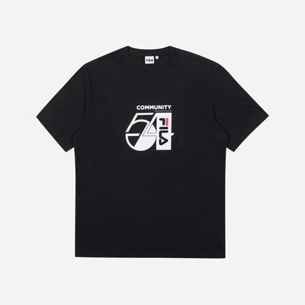 Fila Community 54 Lettering S/S Women's T-Shirts - Black,NZ 923-89367